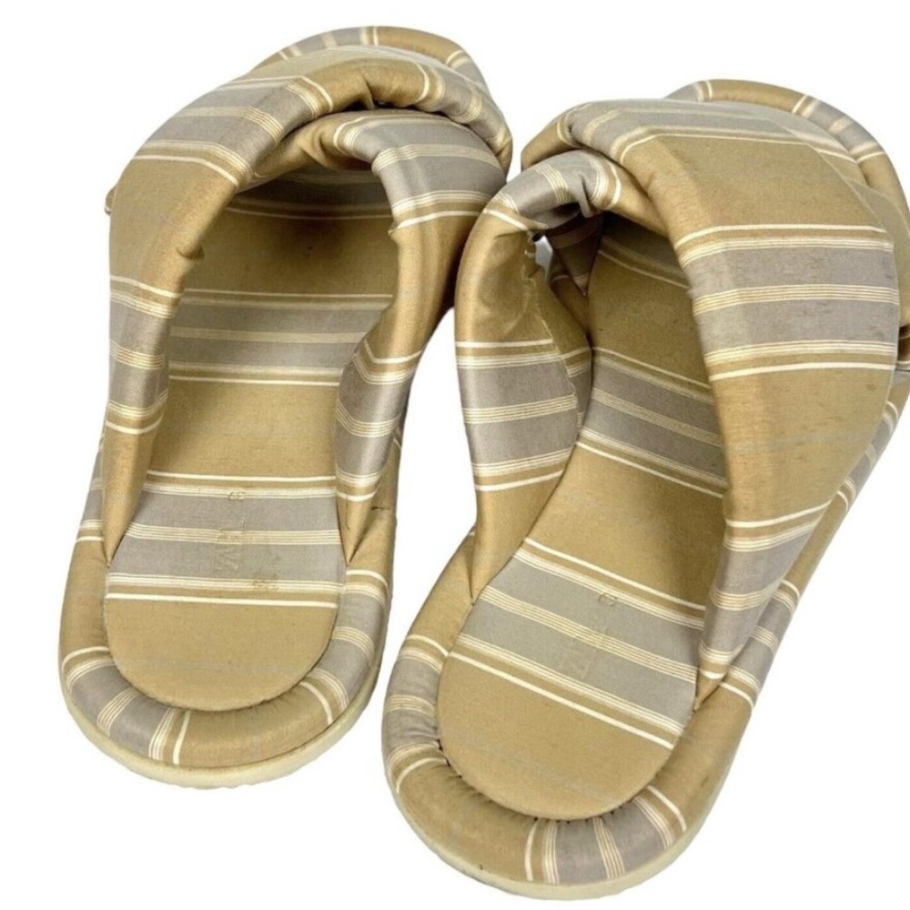 Zara Striped Padded Slide Sandals in Beige and Light Gray